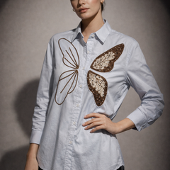 Embroidered Butterfly Motif Shirt