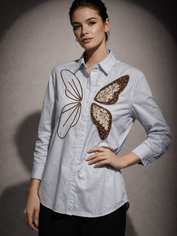 Embroidered Butterfly Motif Shirt