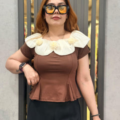Ruffled Floral Neckline Top