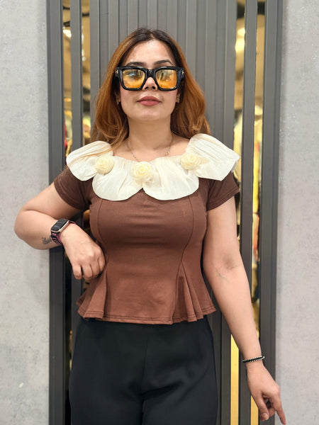 Ruffled Floral Neckline Top