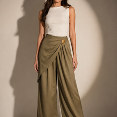 Draped Wide-Leg Statement Trousers