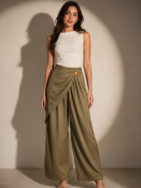 Draped Wide-Leg Statement Trousers