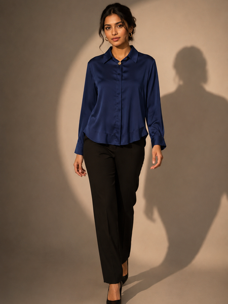 Satin Shirt with Statement Button Detail