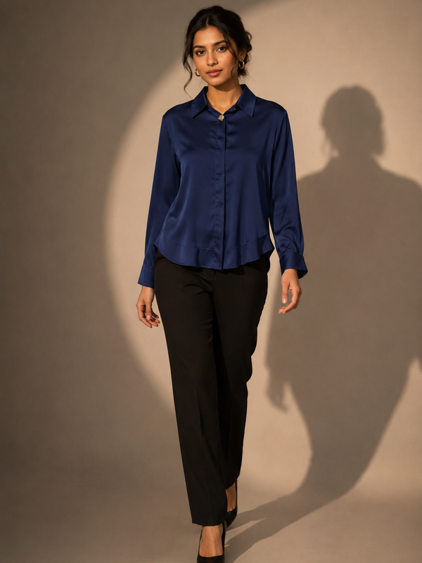 Satin Shirt with Statement Button Detail