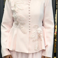 Embellished Structured Peplum Jacket with Pleated Skirt