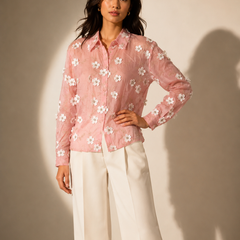 Floral Appliqué Sheer Shirt