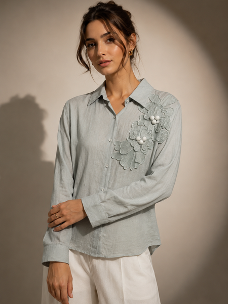 Floral Appliqué Relaxed Shirt