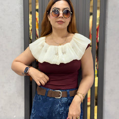 Pleated Ruffle Neck Top