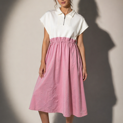 Structured Gathered Waist Midi Dress