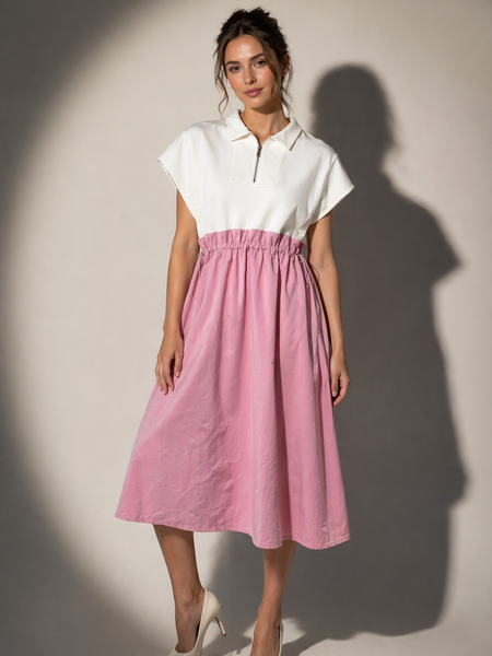 Structured Gathered Waist Midi Dress