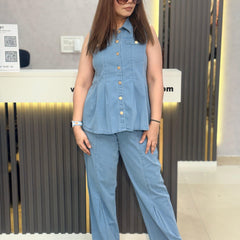 Tailored Denim Peplum Co-Ord Set