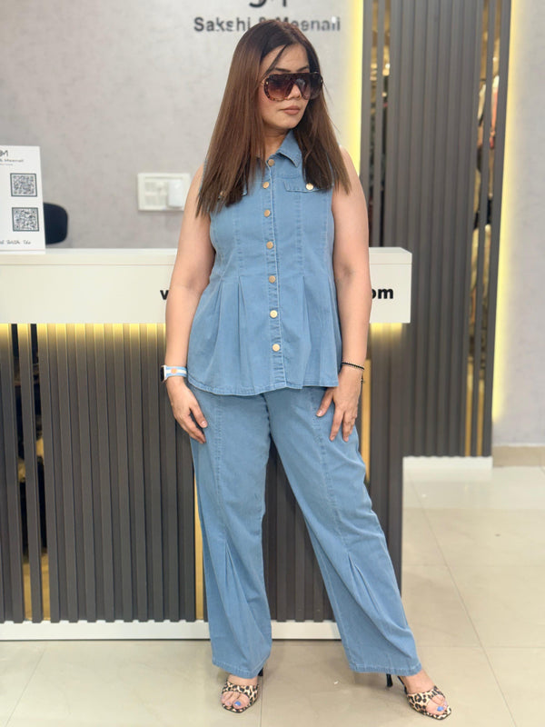 Tailored Denim Peplum Co-Ord Set