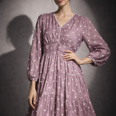 Polka Dot Gathered Midi Dress
