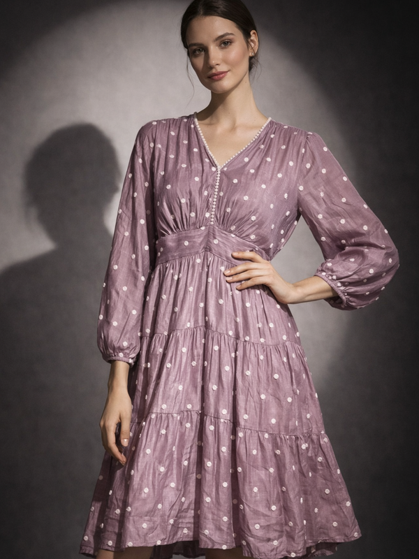 Polka Dot Gathered Midi Dress