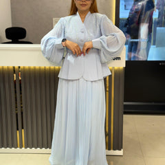 Pleated Midi Dress with Structured Bodice