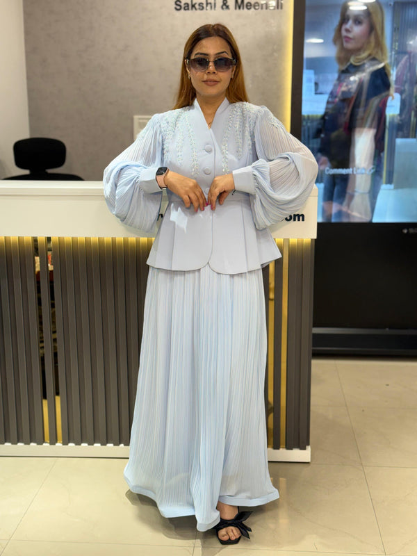 Pleated Midi Dress with Structured Bodice