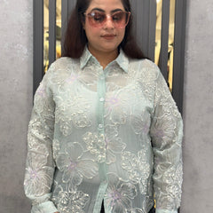 Floral Embroidered Sheer Shirt