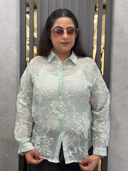 Floral Embroidered Sheer Shirt