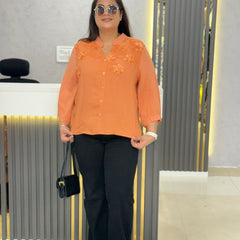 Self Floral Appliqué Relaxed Shirt