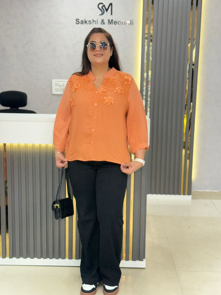 Self Floral Appliqué Relaxed Shirt