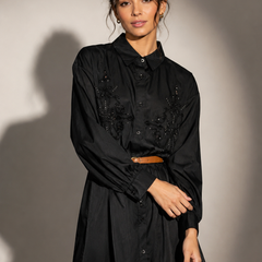 Embroidered Belted Shirt Dress