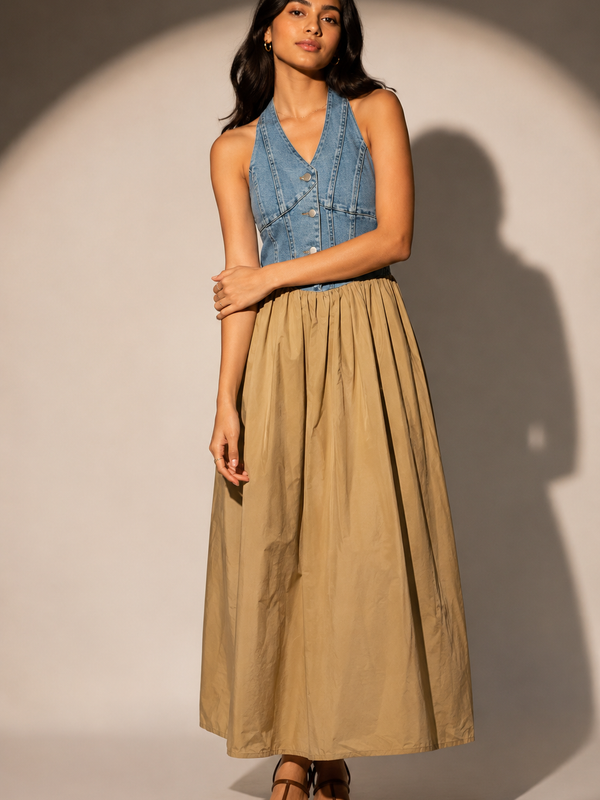 Denim Bodice Midi Dress