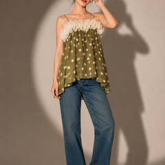 Ruffle Detail Polka Dot Camisole Top