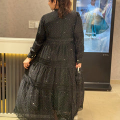 Tiered Embroidered Button-Front Maxi Dress