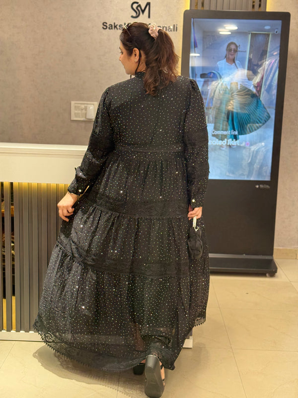 Tiered Embroidered Button-Front Maxi Dress