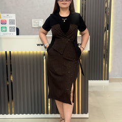 Pinstripe Panel Midi Dress