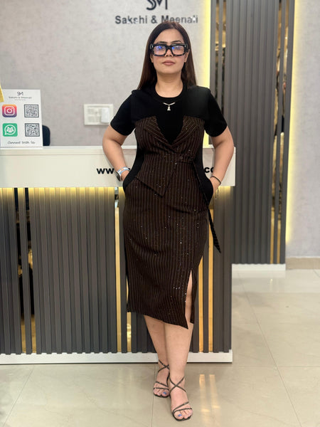Pinstripe Panel Midi Dress