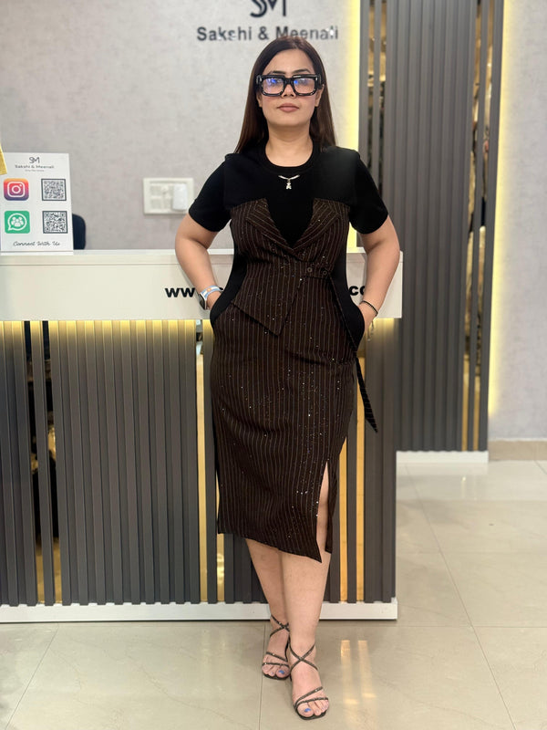 Pinstripe Panel Midi Dress