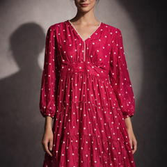 Polka Dot Gathered Midi Dress