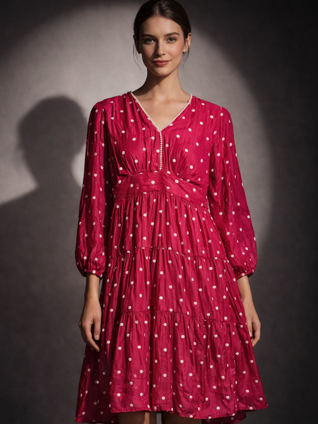 Polka Dot Gathered Midi Dress