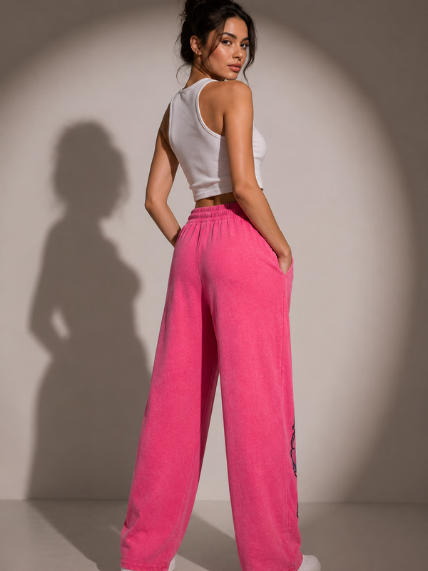 Graphic Print Wide-Leg Jogger Trousers