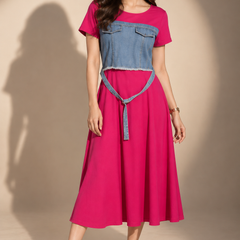 Denim Panel Midi Dress
