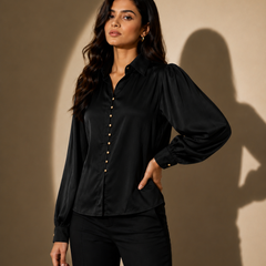 Satin Button shirt  with Pleated Sleeves
