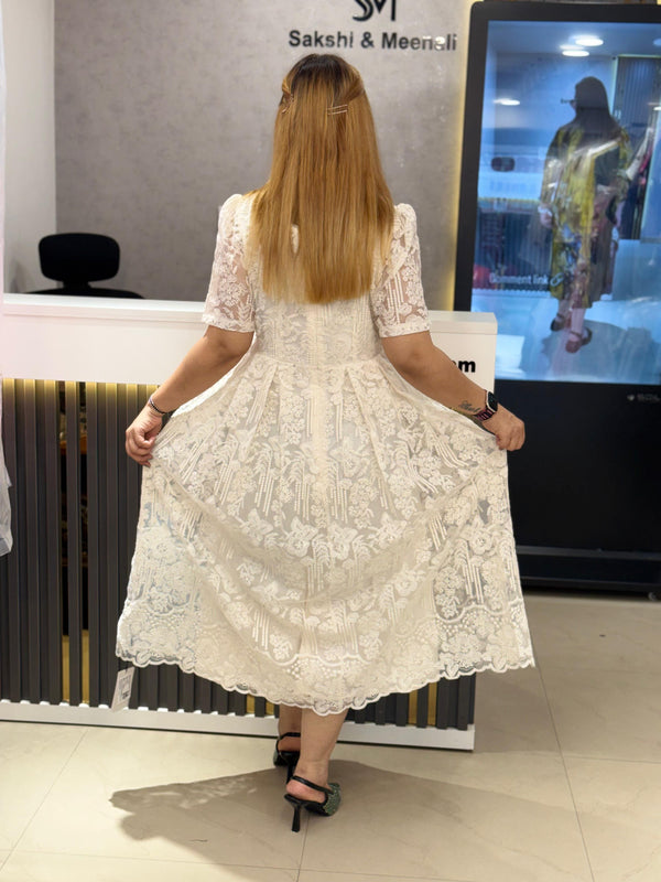 Embroidered Lace Midi Dress