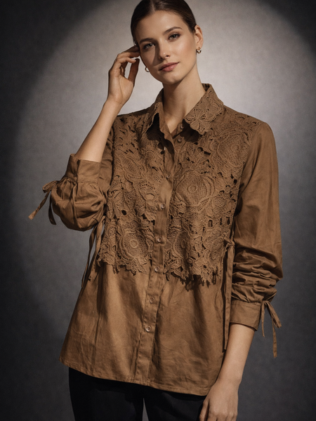 Lace Panel Structured Shirt