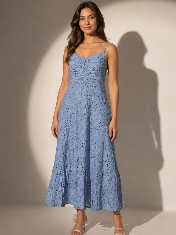Broderie Ruched Midi Dress