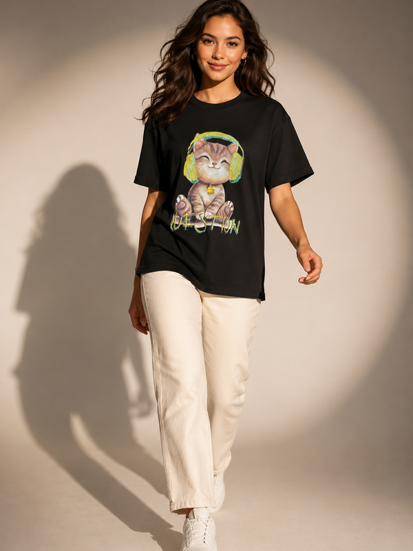 Playful Cat Graphic T-Shirt