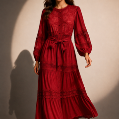 Embroidered Tiered Midi Dress