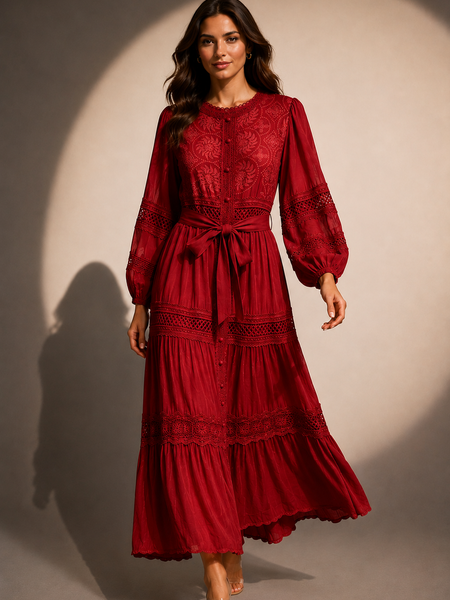 Embroidered Tiered Midi Dress