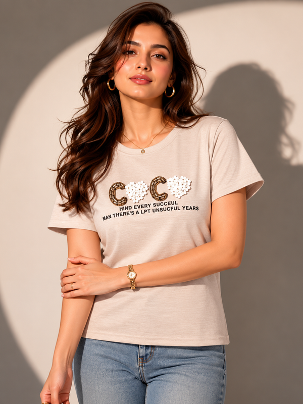 Embellished Graphic Slogan T-Shirt