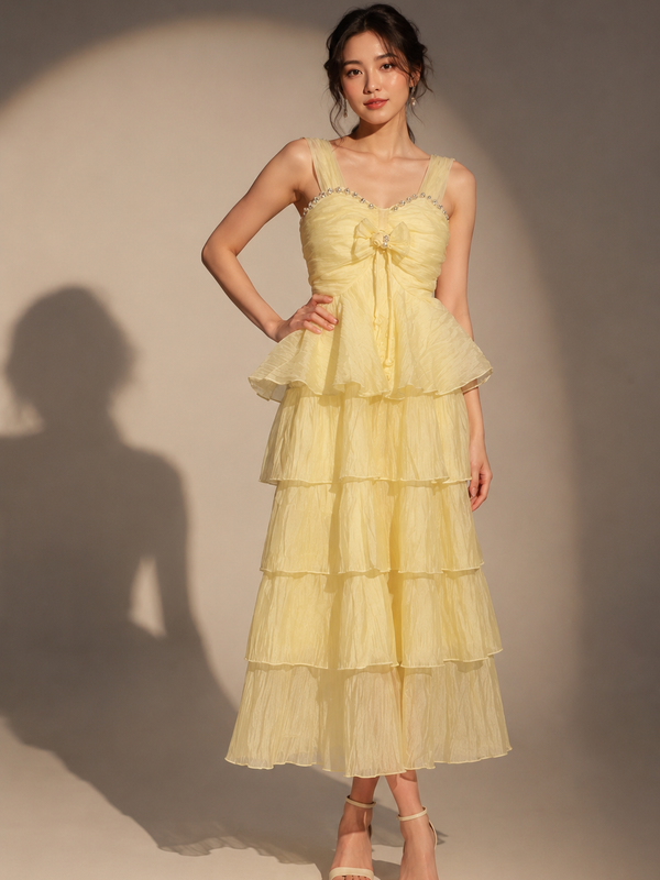 Midi Dress with Embellished Neckline