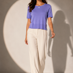 Fine Knit T-Shirt with Metallic Neck Detail