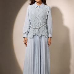 Lace-Detail Pleated Maxi Dress