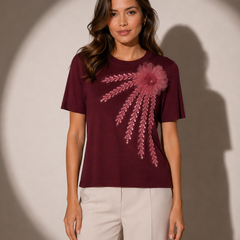 Floral Appliqué Fine Knit Top