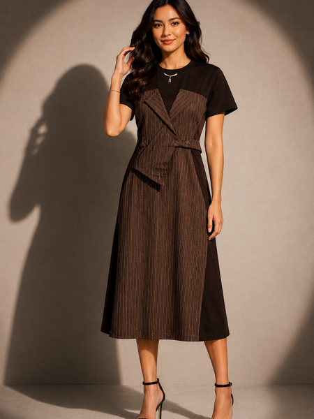 Pinstripe Panel Midi Dress