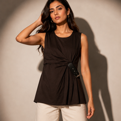 Asymmetric Buckle Detail Draped Top